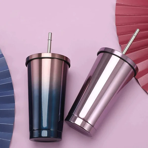 Double Wall Vacuum Insulated Tumbler with Steel Straw & Lid – Leakproof, Travel-Friendly, 500ml - Kalesh Monk