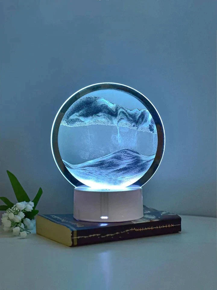 Blue Mountain Flowing Sand Art Sand Art Table Lamp – 360° Moving Quicksand Decor with Dimmable LED Light & 7 Modes | Soothing Bedside & Desk Lamp Gift - Kalesh Monk