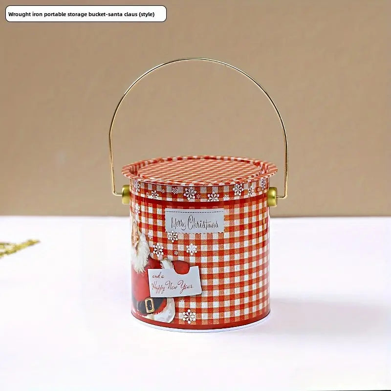 Christmas-Themed Metal Bucket for Candy, Cookies & Treats - Perfect Holiday Gift Packaging