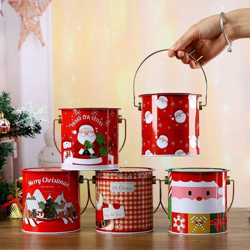 Christmas-Themed Metal Bucket for Candy, Cookies & Treats - Perfect Holiday Gift Packaging