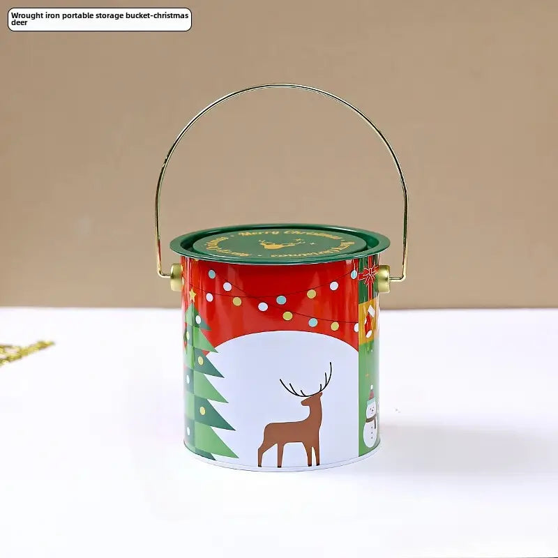 Christmas-Themed Metal Bucket for Candy, Cookies & Treats - Perfect Holiday Gift Packaging