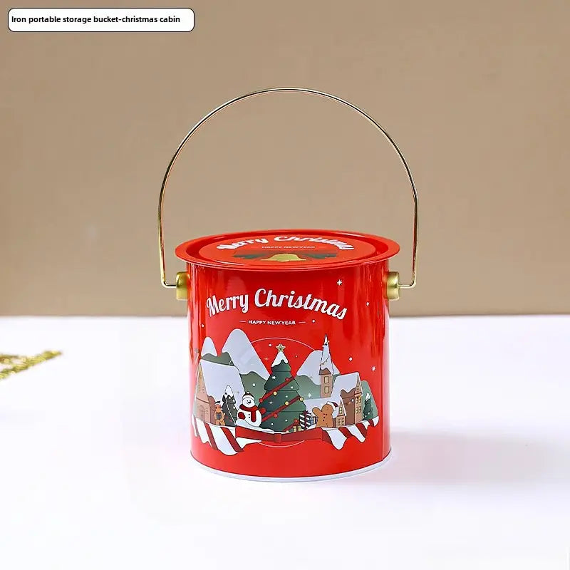 Christmas-Themed Metal Bucket for Candy, Cookies & Treats - Perfect Holiday Gift Packaging