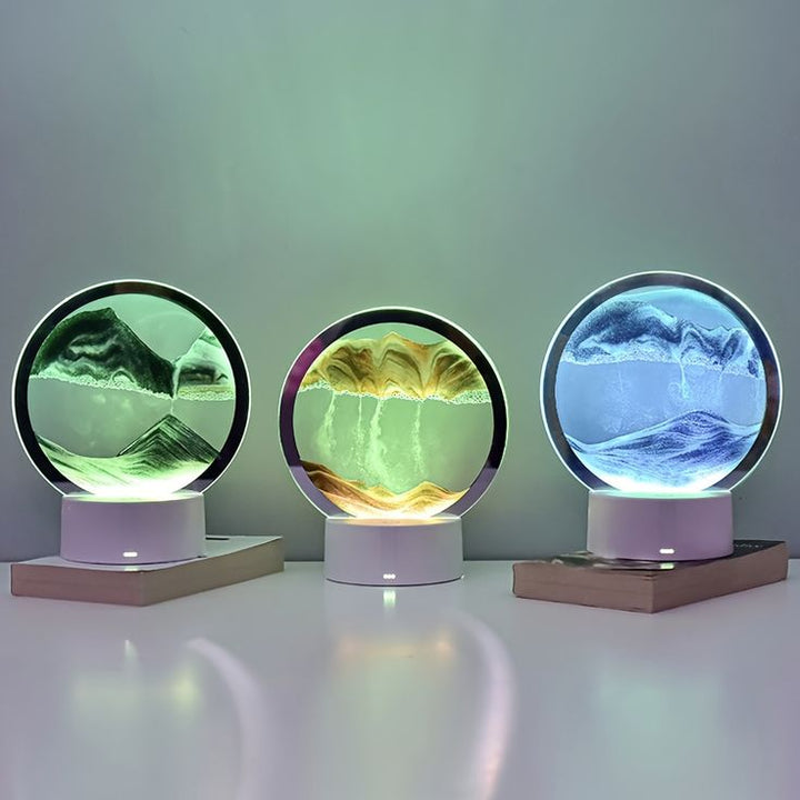 Blue Mountain Flowing Sand Art Sand Art Table Lamp – 360° Moving Quicksand Decor with Dimmable LED Light & 7 Modes | Soothing Bedside & Desk Lamp Gift - Kalesh Monk