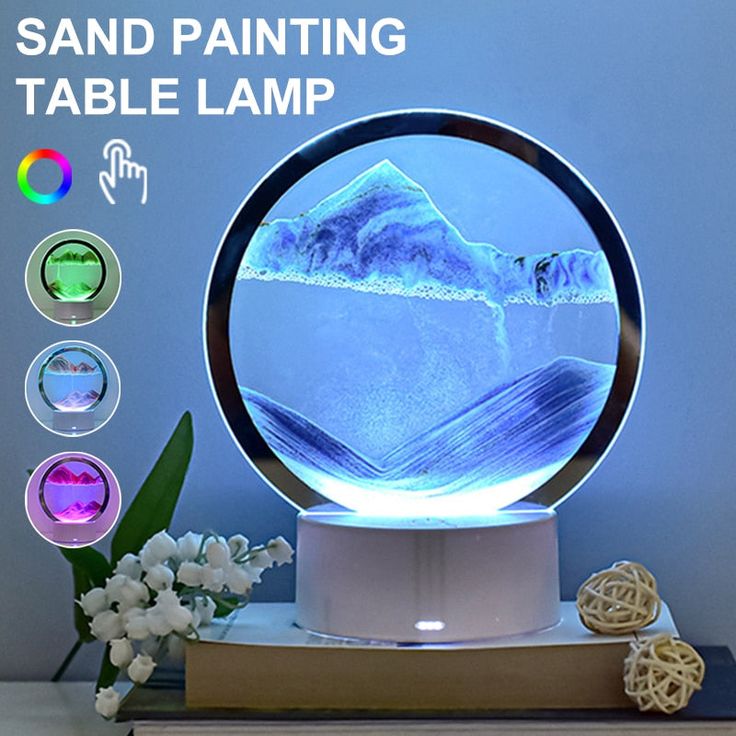 Blue Mountain Flowing Sand Art Sand Art Table Lamp – 360° Moving Quicksand Decor with Dimmable LED Light & 7 Modes | Soothing Bedside & Desk Lamp Gift - Kalesh Monk