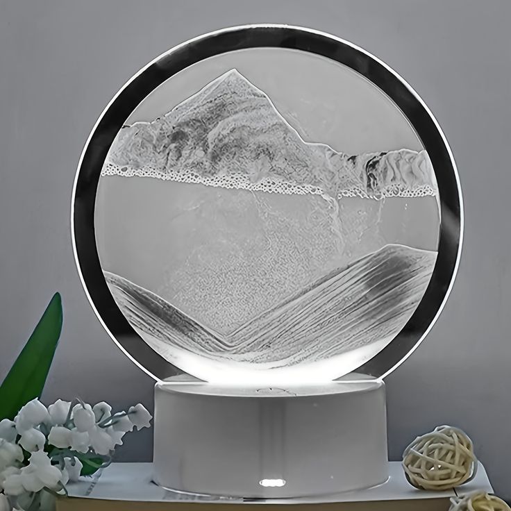 Blue Mountain Flowing Sand Art Sand Art Table Lamp – 360° Moving Quicksand Decor with Dimmable LED Light & 7 Modes | Soothing Bedside & Desk Lamp Gift - Kalesh Monk