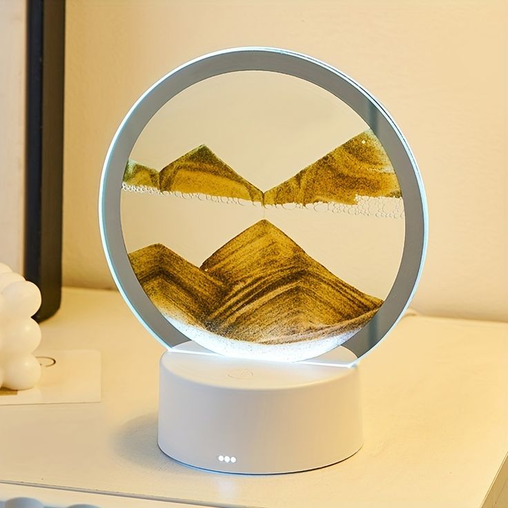 Blue Mountain Flowing Sand Art Sand Art Table Lamp – 360° Moving Quicksand Decor with Dimmable LED Light & 7 Modes | Soothing Bedside & Desk Lamp Gift - Kalesh Monk