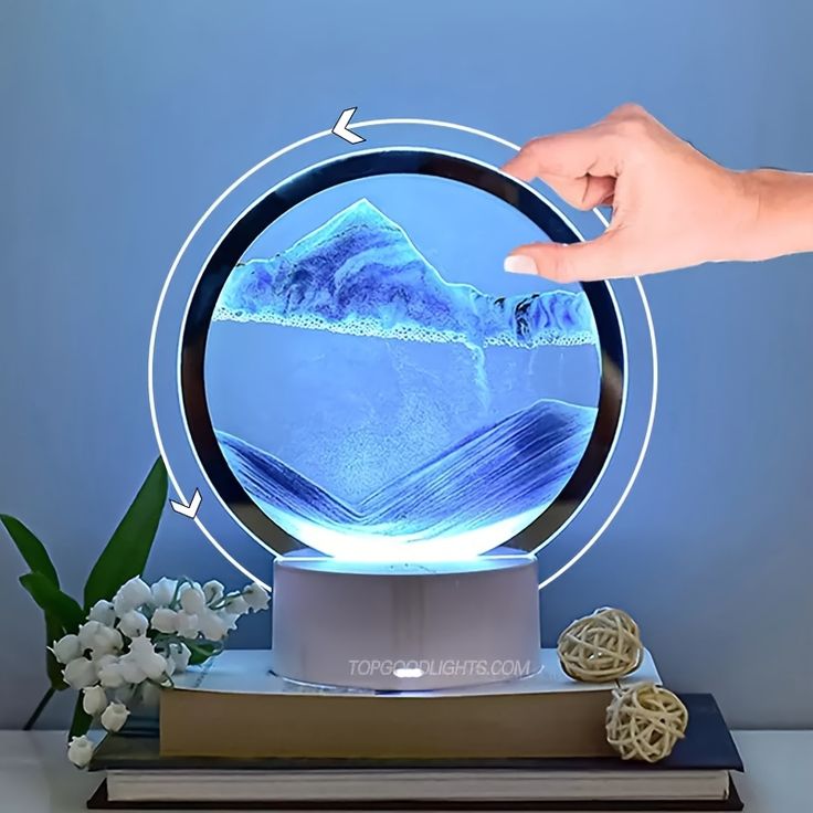 Blue Mountain Flowing Sand Art Sand Art Table Lamp – 360° Moving Quicksand Decor with Dimmable LED Light & 7 Modes | Soothing Bedside & Desk Lamp Gift - Kalesh Monk