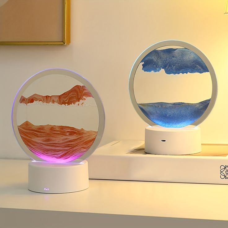 Blue Mountain Flowing Sand Art Sand Art Table Lamp – 360° Moving Quicksand Decor with Dimmable LED Light & 7 Modes | Soothing Bedside & Desk Lamp Gift - Kalesh Monk