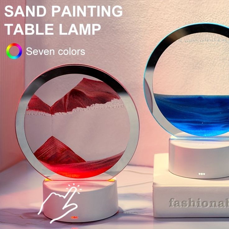Blue Mountain Flowing Sand Art Sand Art Table Lamp – 360° Moving Quicksand Decor with Dimmable LED Light & 7 Modes | Soothing Bedside & Desk Lamp Gift - Kalesh Monk