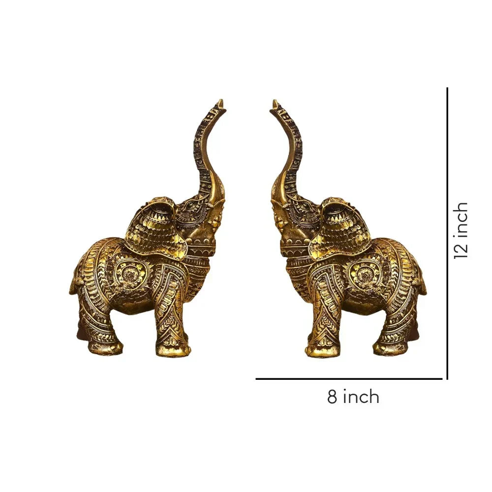 Set Of 2 Trunk Up Elephant Family Statue Showpiece Figurine indian Handicraft - Kalesh Monk