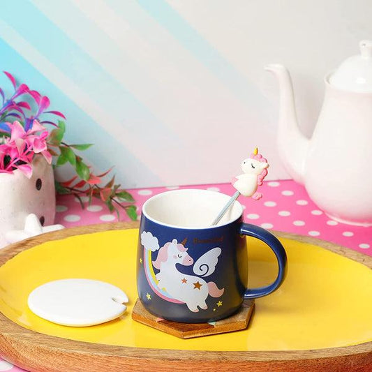 Unicorn Ceramic Mugs with Lid & Unicorn Spoon Coffee Tea Mug