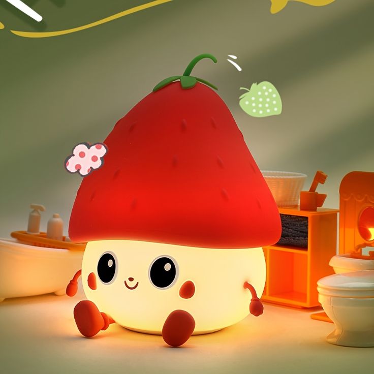 Silicone Strawberry LED Night Light USB Rechargeable Mood Lamp Cute Nightlights Bedroom Lamp For Baby Girl's Gift - Kalesh Monk