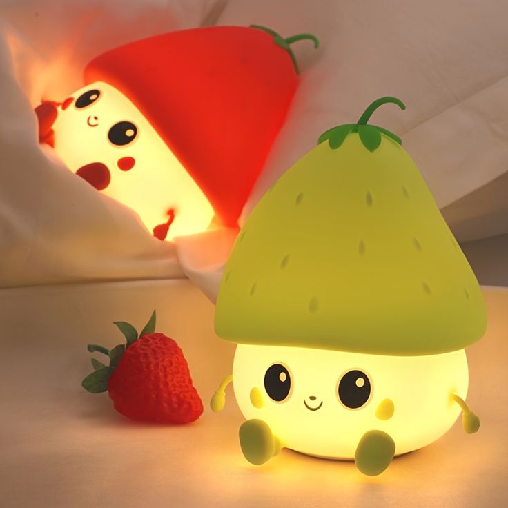 Silicone Strawberry LED Night Light USB Rechargeable Mood Lamp Cute Nightlights Bedroom Lamp For Baby Girl's Gift - Kalesh Monk