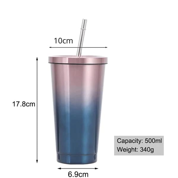 Double Wall Vacuum Insulated Tumbler with Steel Straw & Lid – Leakproof, Travel-Friendly, 500ml - Kalesh Monk