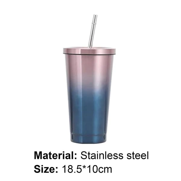 Double Wall Vacuum Insulated Tumbler with Steel Straw & Lid – Leakproof, Travel-Friendly, 500ml - Kalesh Monk