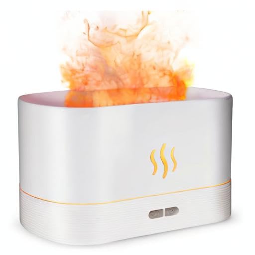 Flame Humidifier Fire Diffuser, Portable Noiseless Mist Air Aromatherapy Diffuser (White)