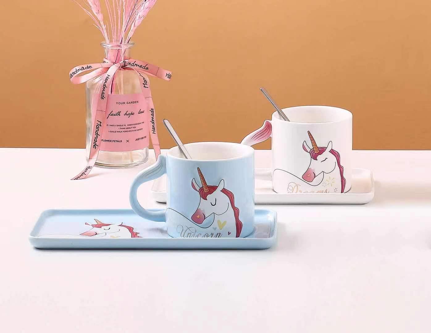 Unicorn Ceramic Coffee Mug with Tray/Saucer