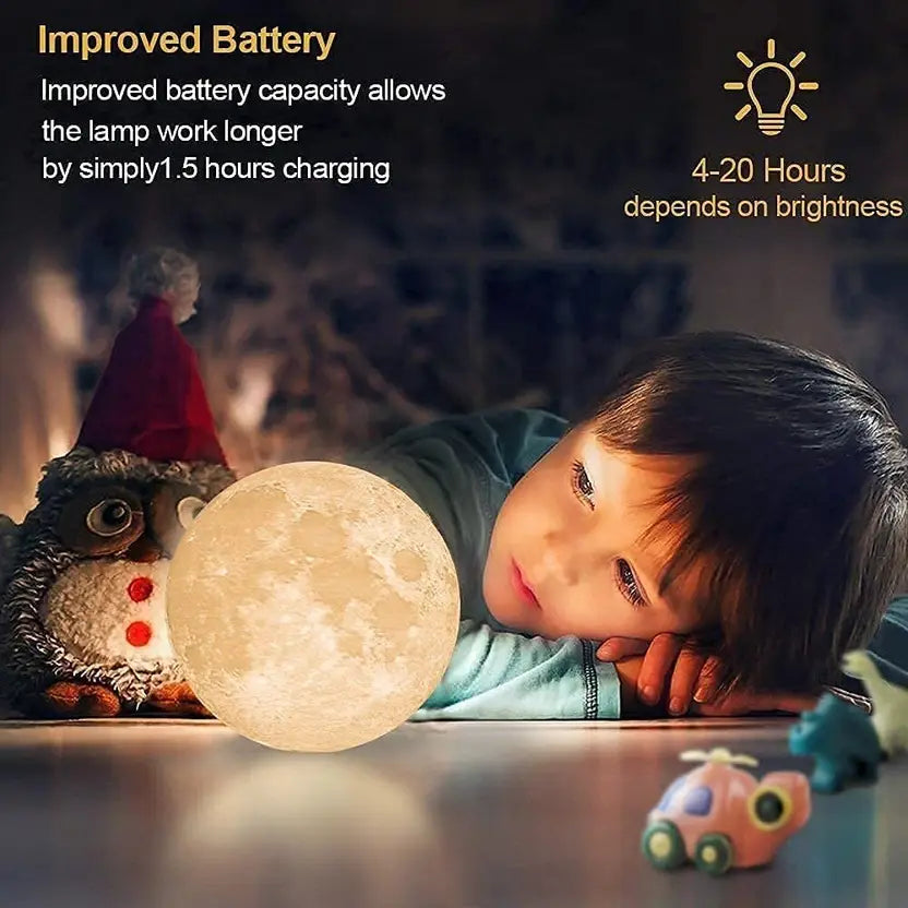 3D Moon Lamp Night Light – Realistic Lunar Surface, USB Rechargeable, Touch Control, Dimmable LED Light for Bedroom and Home Décor - Kalesh Monk