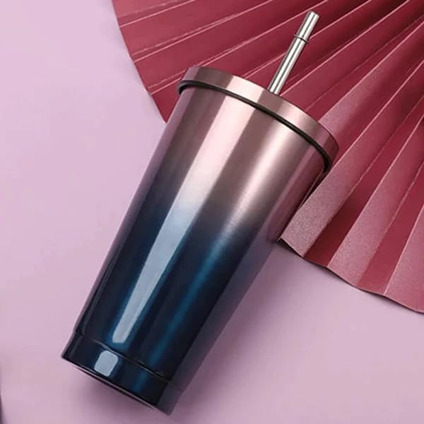 Double Wall Vacuum Insulated Tumbler with Steel Straw & Lid – Leakproof, Travel-Friendly, 500ml - Kalesh Monk