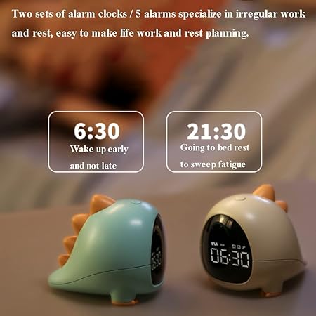 Cute Dinosaur Alarm Clock with USB Charging Port, 2 Alarms Loud LED Display, Snooze Function, Desk Clock Adjustable Ringtone Timed Reminder Dual Alarms, Snooze, Digital Display, Nap Timer, 8 Levels Adjustable Volume for Kids - Kalesh Monk