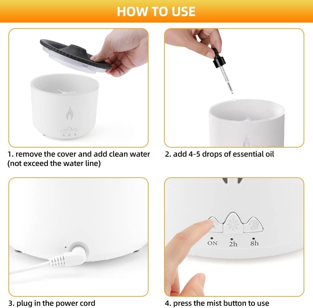 Volcano Flame Aromatherapy Humidifier for Home | with Dual Colour Flame Orange & Ice Blue | Ultrasonic Essential Oil Aroma Diffuser