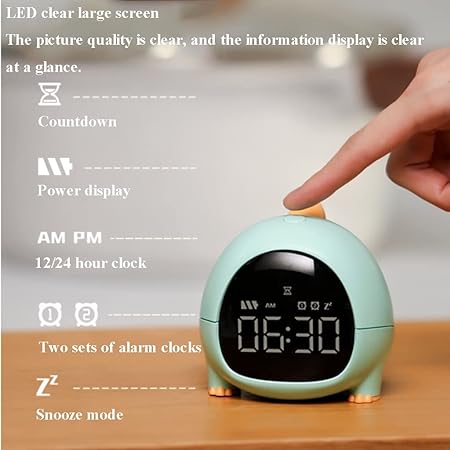 Cute Dinosaur Alarm Clock with USB Charging Port, 2 Alarms Loud LED Display, Snooze Function, Desk Clock Adjustable Ringtone Timed Reminder Dual Alarms, Snooze, Digital Display, Nap Timer, 8 Levels Adjustable Volume for Kids - Kalesh Monk