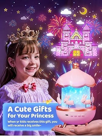 Bunny Night Light Cabin Projector Lamp 360° Rotatable LED Night Lamp for Kids Room Decor, Kids Night Lights for Girls Bedroom Film Shade, Star Projector, USB Powered Birthday Gift for Kids