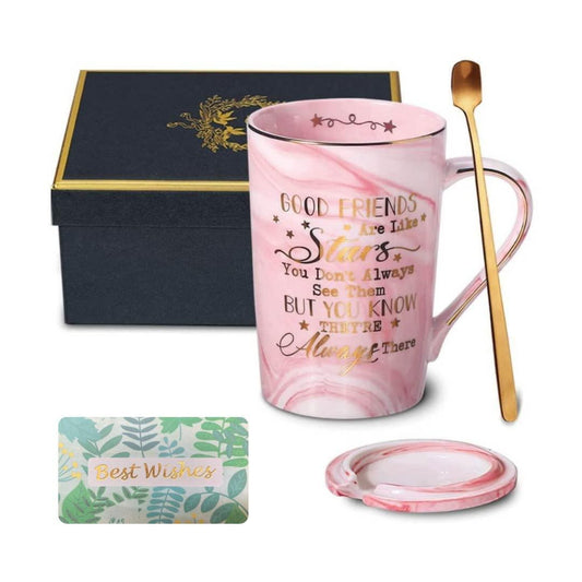 Ceramic Coffee Mug with Lid & Spoon - Pink