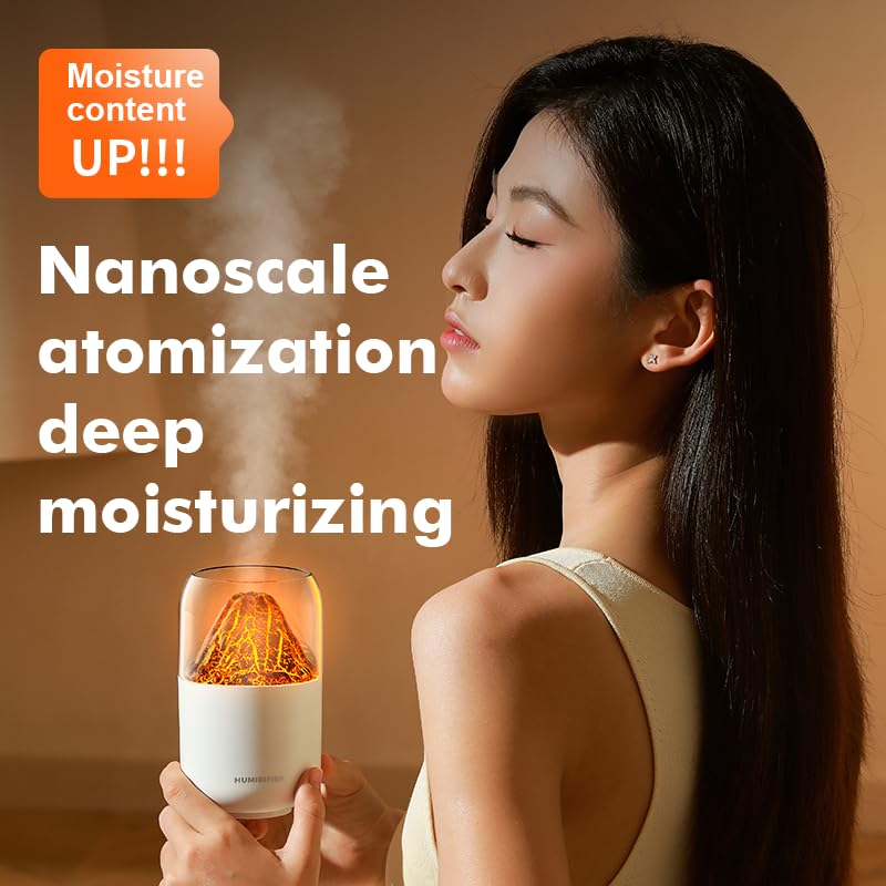 Portable Mini Volcano Humidifier, 300ml Small Cool Mist Humidifier, USB Personal Desktop Humidifier for Baby Bedroom Travel Office Home