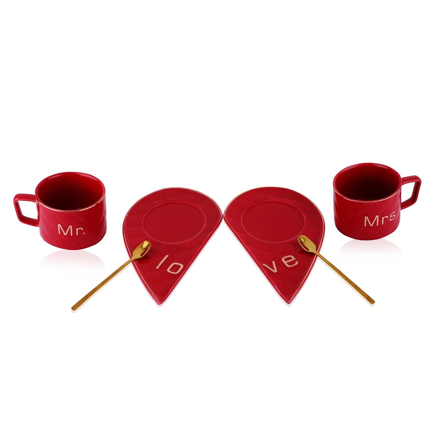 Mr. and Mrs. Ceramic Mugs/Tea Cup With Heart Shape Saucer 2Pc, 250 milliliter