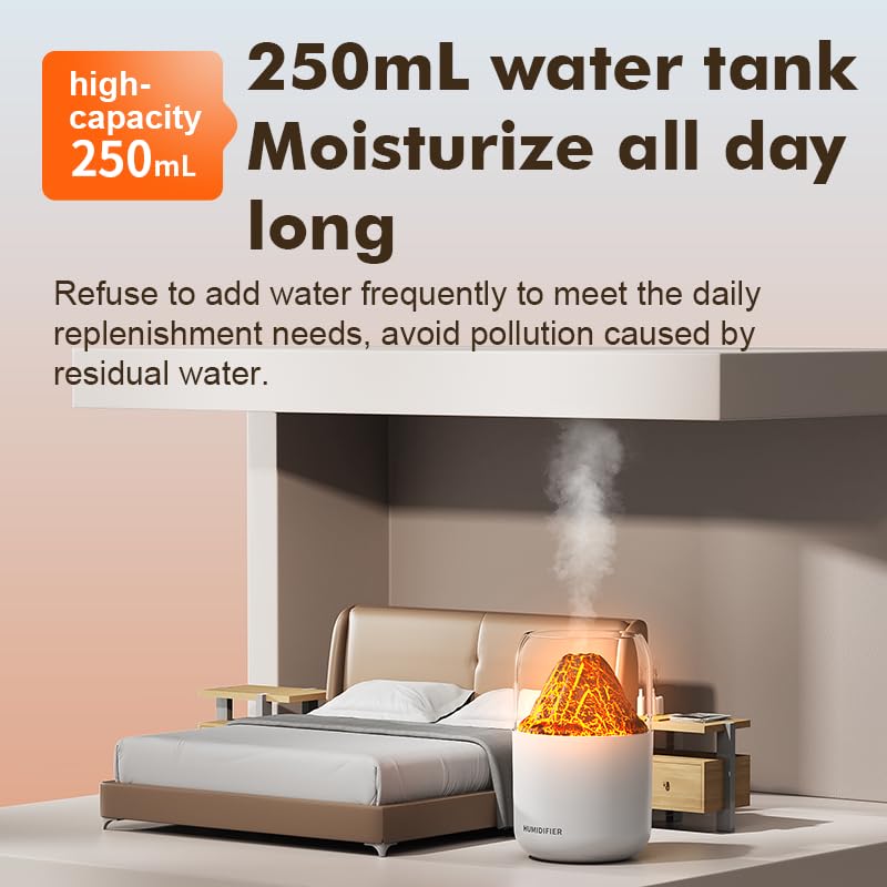 Portable Mini Volcano Humidifier, 300ml Small Cool Mist Humidifier, USB Personal Desktop Humidifier for Baby Bedroom Travel Office Home