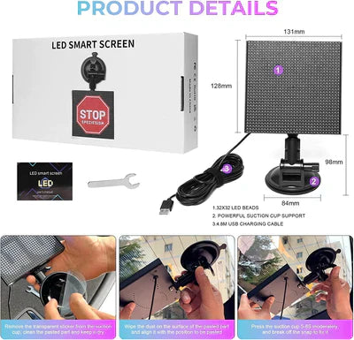 Smart Screen Display Frame, Car Rear Window LED Screen Light, Pattern Animation Scrolling Programmable LED Light , LED Screen, Portable Car Dashboard Screen , App control led Display Screen - Kalesh Monk