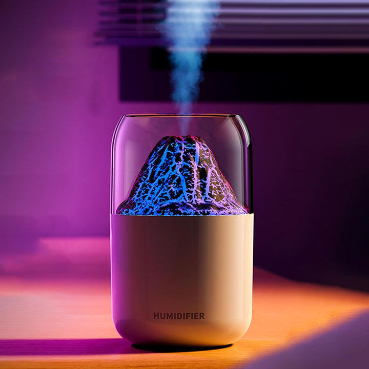 Portable Mini Volcano Humidifier, 300ml Small Cool Mist Humidifier, USB Personal Desktop Humidifier for Baby Bedroom Travel Office Home