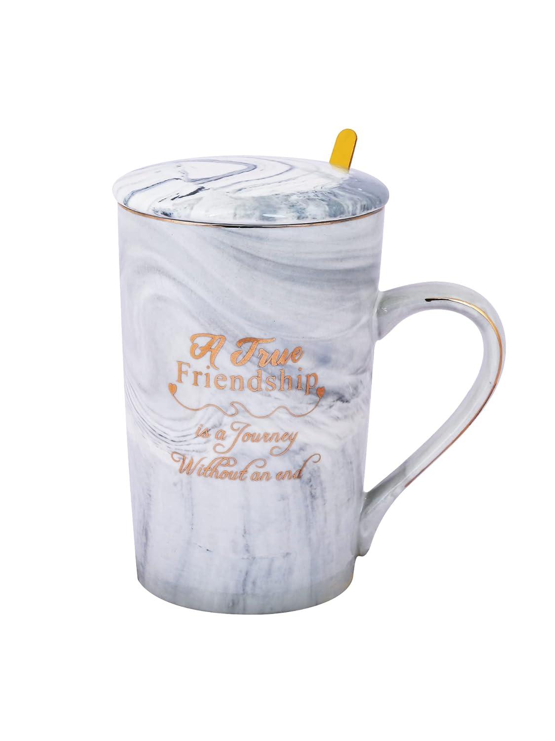 True Friendship Ceramic Coffee Mug with Lid & Spoon