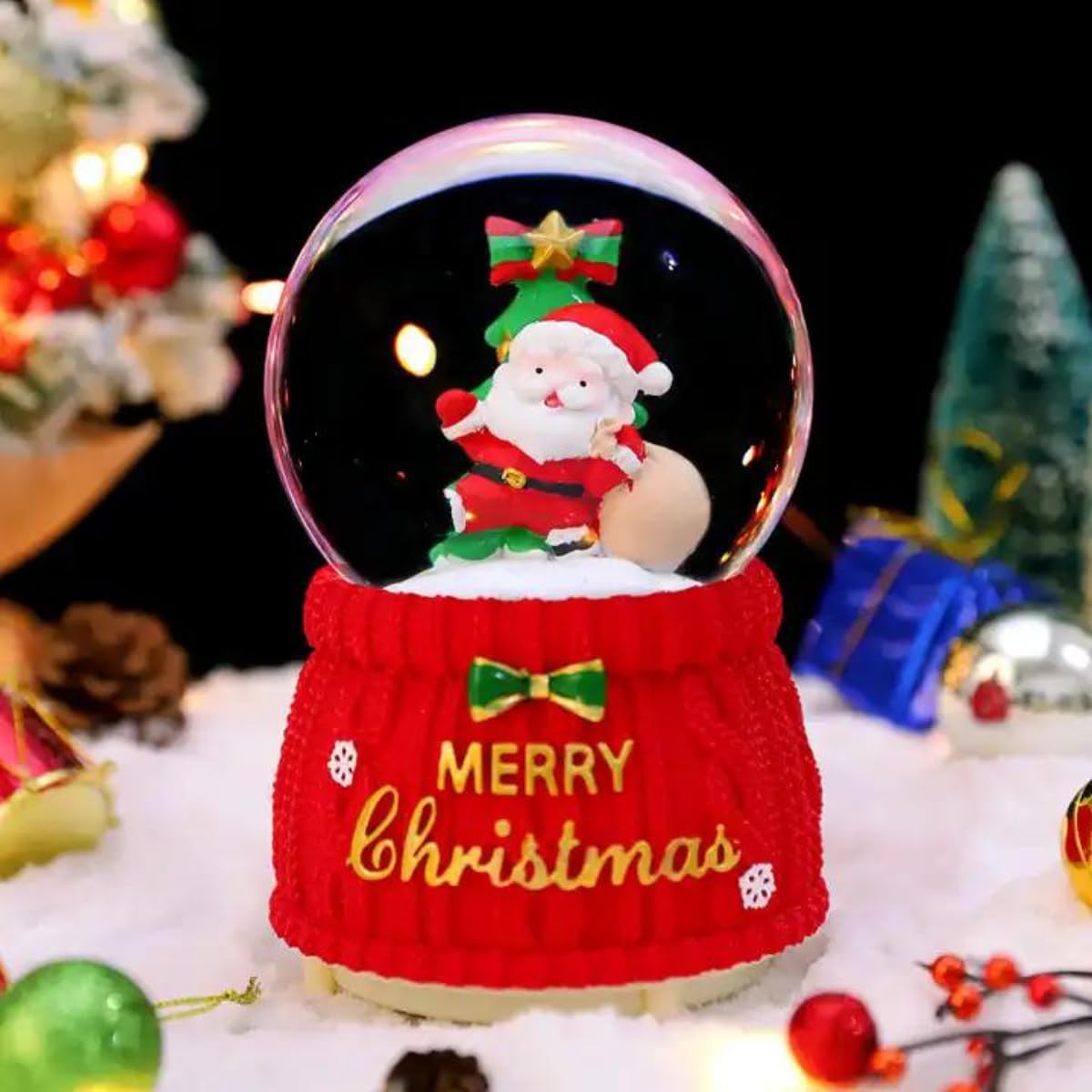 Christmas Snow Globe Colourful Light Crystal Ball Decor Resin Decorative Dome Water Globes