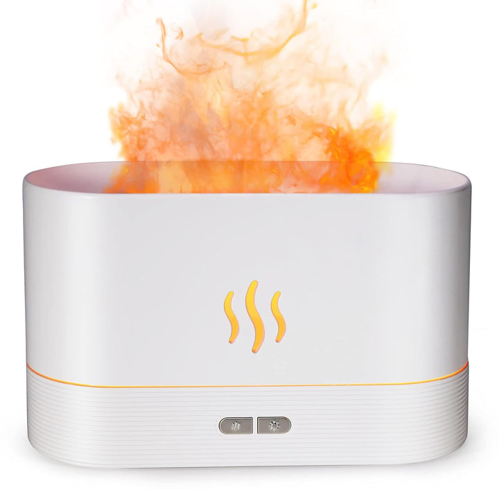 Flame Humidifier Fire Diffuser, Portable Noiseless Mist Air Aromatherapy Diffuser (White)