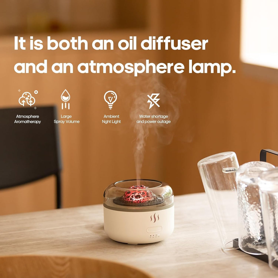 Volcano Flame Aromatherapy Humidifier for Home | Ultrasonic Essential Oil Aroma Diffuser