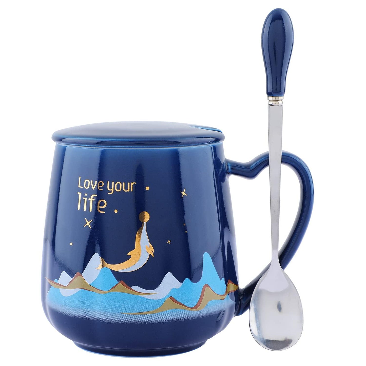 Love Your Life Mug Cute Ceramic Coffee Mug With Lid, Spoon