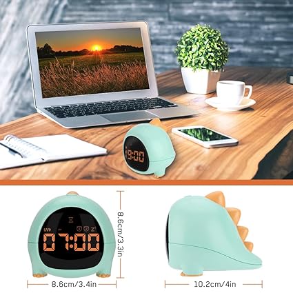Cute Dinosaur Alarm Clock with USB Charging Port, 2 Alarms Loud LED Display, Snooze Function, Desk Clock Adjustable Ringtone Timed Reminder Dual Alarms, Snooze, Digital Display, Nap Timer, 8 Levels Adjustable Volume for Kids - Kalesh Monk