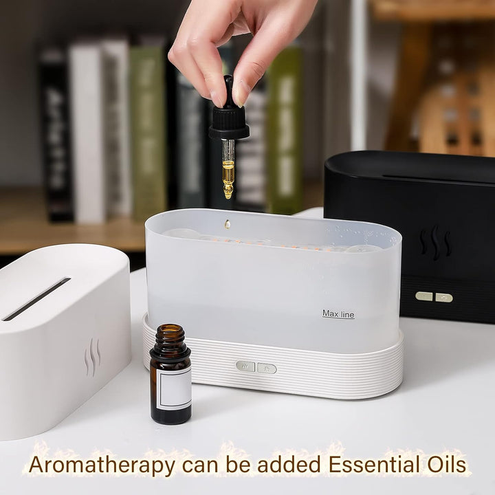 Flame Humidifier Fire Diffuser, Portable Noiseless Mist Air Aromatherapy Diffuser (White)