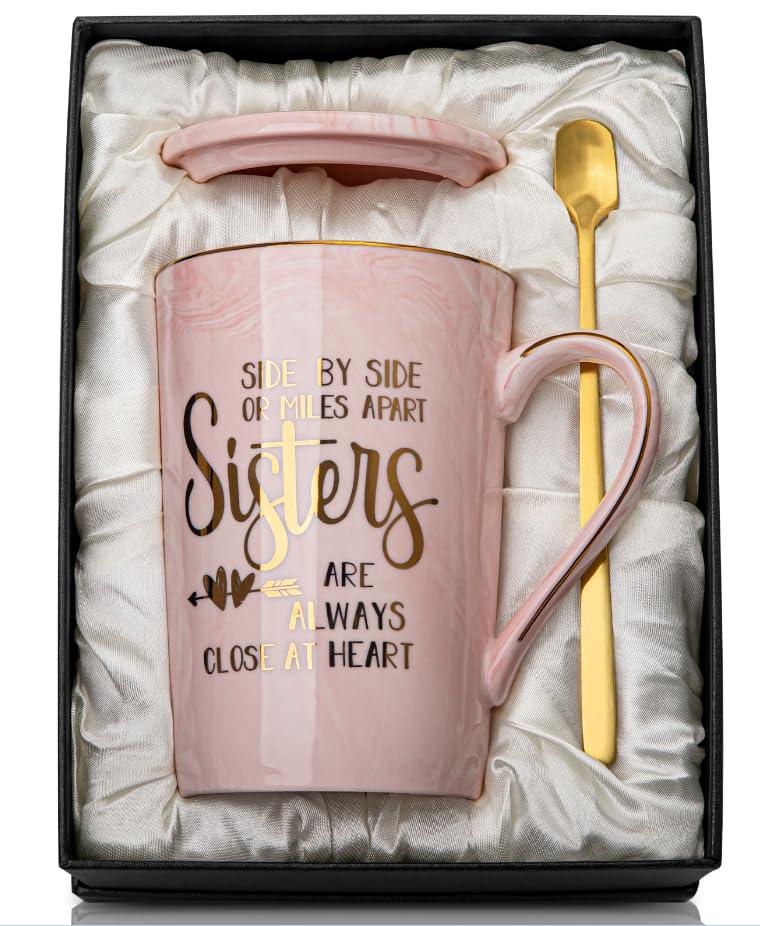 Gifts for Sisters, Her, Sister in Law Marble Ceramic Coffee Mug 14oz (Pink-Sister)