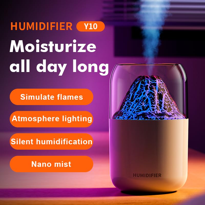 Portable Mini Volcano Humidifier, 300ml Small Cool Mist Humidifier, USB Personal Desktop Humidifier for Baby Bedroom Travel Office Home