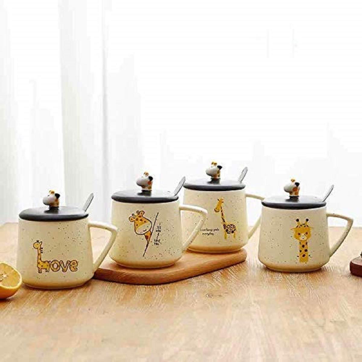 Giraffe Ceramic Coffee Mug with Lid & Spoon (400 ml / 13.5 oz)