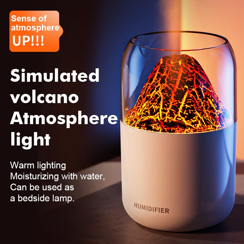 Portable Mini Volcano Humidifier, 300ml Small Cool Mist Humidifier, USB Personal Desktop Humidifier for Baby Bedroom Travel Office Home