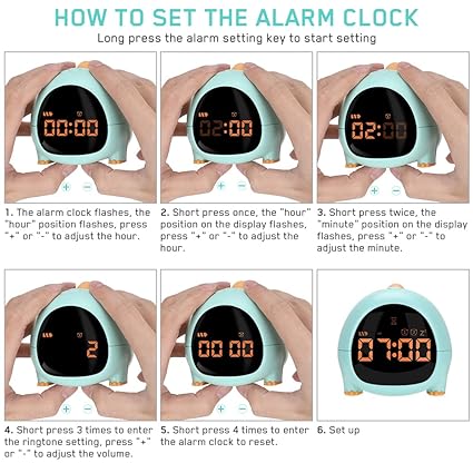 Cute Dinosaur Alarm Clock with USB Charging Port, 2 Alarms Loud LED Display, Snooze Function, Desk Clock Adjustable Ringtone Timed Reminder Dual Alarms, Snooze, Digital Display, Nap Timer, 8 Levels Adjustable Volume for Kids - Kalesh Monk