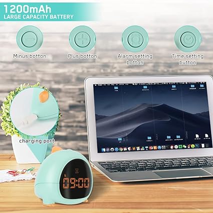 Cute Dinosaur Alarm Clock with USB Charging Port, 2 Alarms Loud LED Display, Snooze Function, Desk Clock Adjustable Ringtone Timed Reminder Dual Alarms, Snooze, Digital Display, Nap Timer, 8 Levels Adjustable Volume for Kids - Kalesh Monk