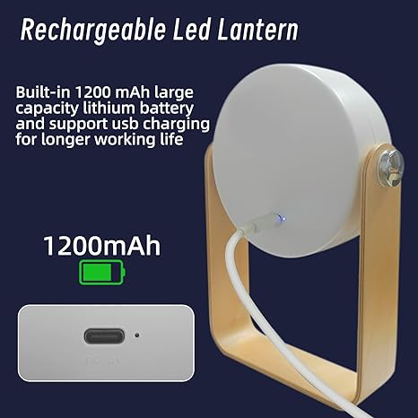 4-in-1 Foldable Table Lamp, USB Rechargeable LED Light, Wooden Handle Portable Lantern Light and Flashlight - Kalesh Monk
