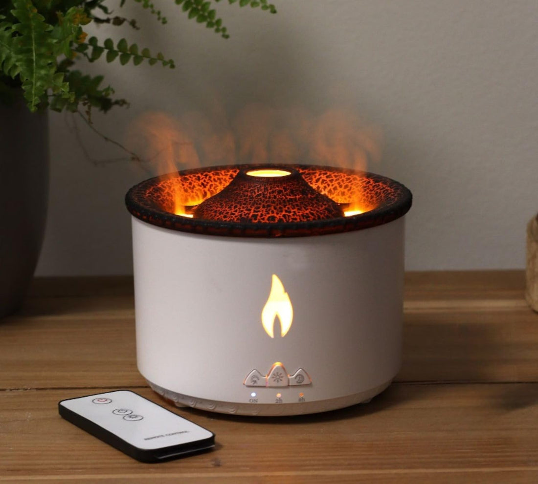 Volcano Flame Aromatherapy Humidifier for Home | with Dual Colour Flame Orange & Ice Blue | Ultrasonic Essential Oil Aroma Diffuser