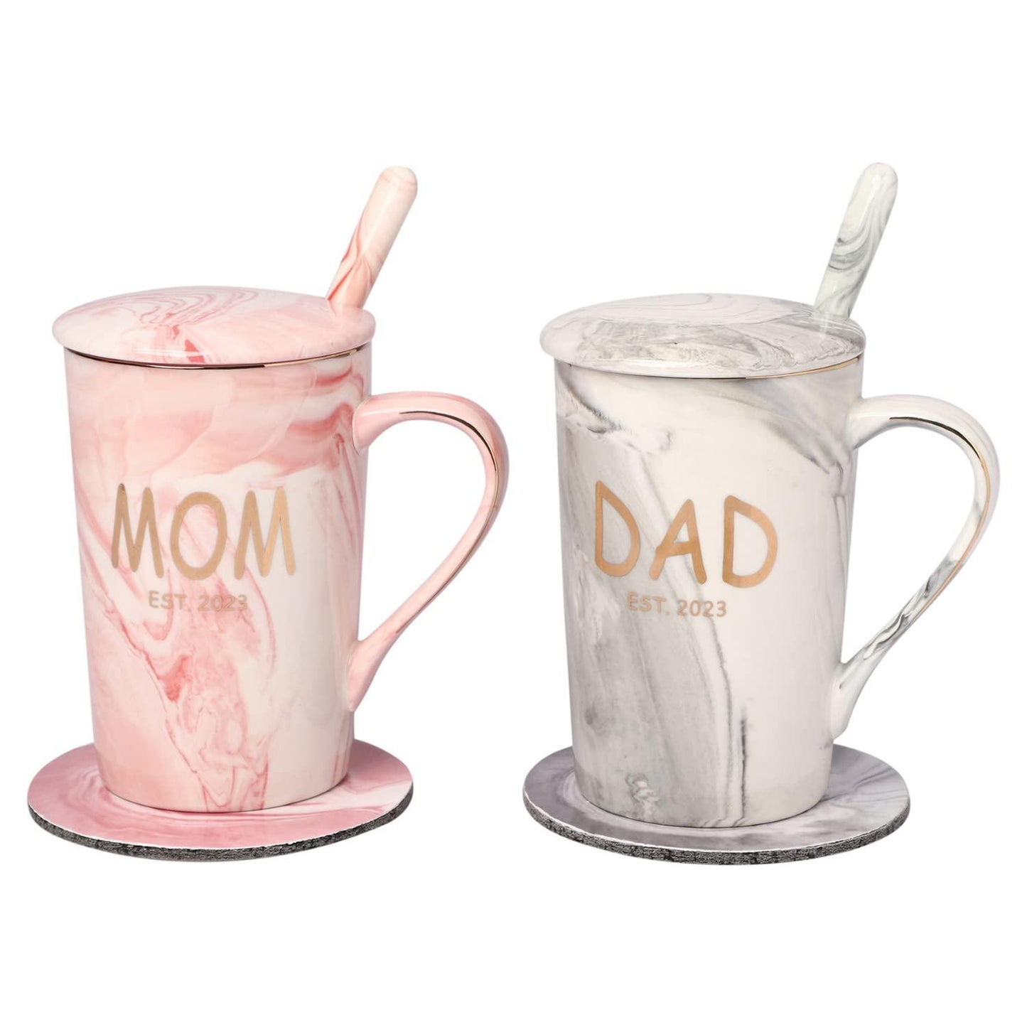 Dad & Mom Ceramic Coffee Mug Set With Gift Box & Free Coasters