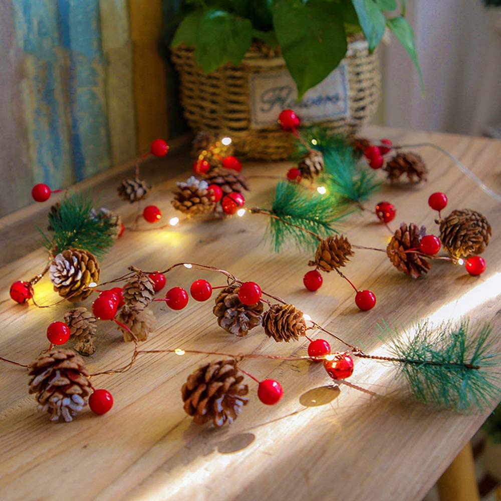 Christmas Lights, Fairy Lights, Decoration Pinecone Berries Indoor and Outdoor Christmas Tree Lights